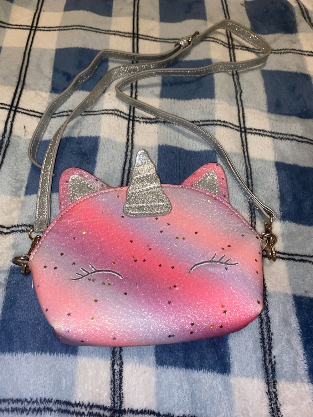 Kids Pink Gradient Unicorn Crossbody Bag with Silver Accents